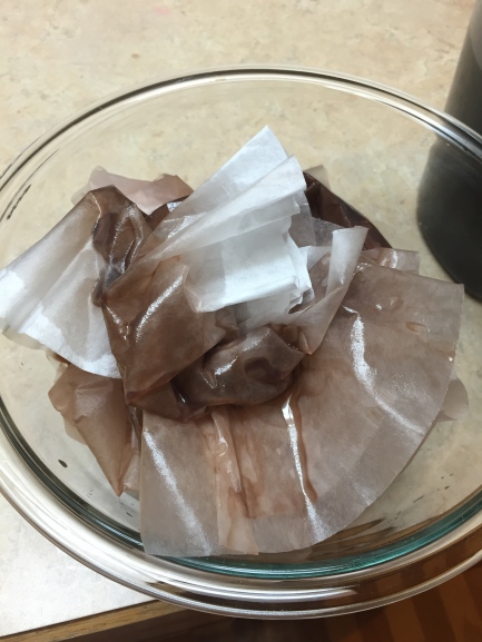 Ick.... coffee filters with cherry shmootz on them! (I went through a lot of these)